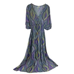 World Market Multicolor Amazonas Geo Mira Kaftan Dress Drawstring Purple L/XL